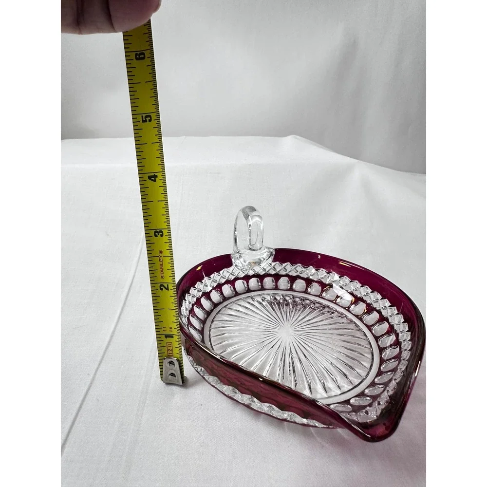Westmoreland Ruby Red Waterford‎ 5" Heart Shaped Bonbon Nappy Glass Dish Handle - Picture 11 of 14